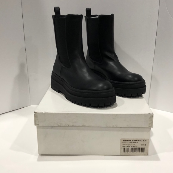 NWT Good American Leather Chunky Chelsea Combat Black Biker Boot - New in Box - Picture 4 of 12